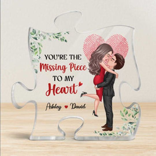Discover The Missing Piece Couple Heart Fingerprint Personalized Puzzle Acrylic Plaque