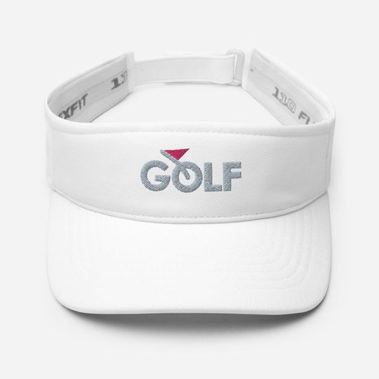 Discover Mens/Womens Golf Visor. Embroidery GRAY Golf /PINK flag pin, white golf visor. Adjustable sun visor. Order today! Golf gift for golfers!