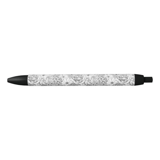 Discover B&W Flower Garden Rose Pattern Pen