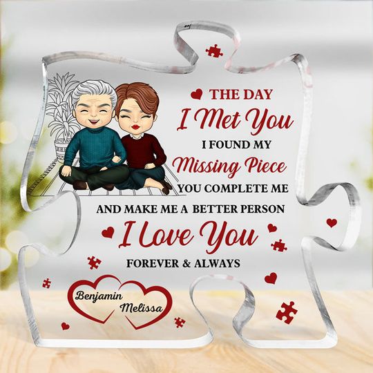 Discover You Complete Me & Make Me A Better Person - Couple Puzzle Shaped Acrylic Plaque