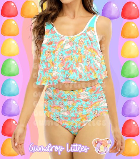 Discover Mermaid Dogs Ruffled Vest Bikini Swimsuit