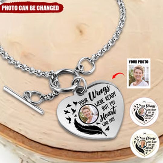 Discover Your Wings Were Ready Personalized Photo Heart Bracelet