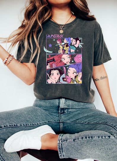 Discover Huntrix Shirt, Kpop Demon Hunters Shirt, Huntrix Girls Shirt, Mira Rumi Joey Shirt, Demon Hunter Merch, Gift For Kpop Fan, Kpop Movie Shirt