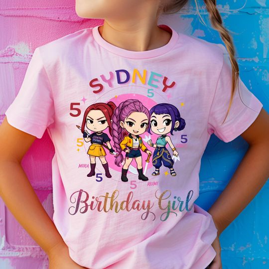 Discover Custom Huntrix Birthday Girl Shirt, Personalized Kpop Demon Hunter Birthday Tee, Custom Birthday Huntrix Gift, Birthday Gift for Huntrix fan