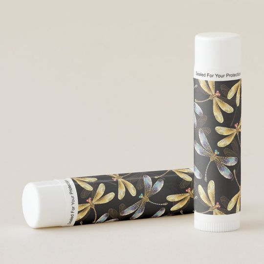 Discover Seamless Pattern with Golden Dragonflies Lip Balm