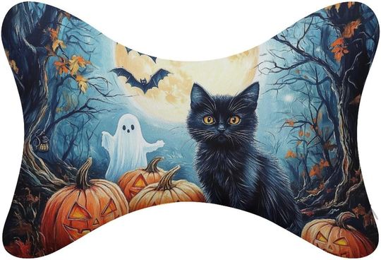 Discover Halloween Black Cat Pumpkins Ghosts Halloween Neck Bone Pillows