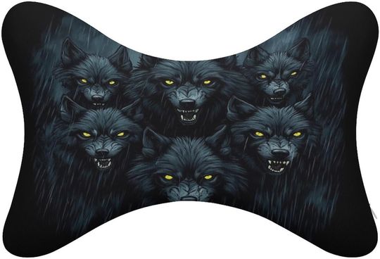 Discover Travel Neck Pillows with Flexible Elastic Band Good Flexibility and Long Use Time for Adults （Dark Storm Rain Halloween Animals Wolf Wolves）