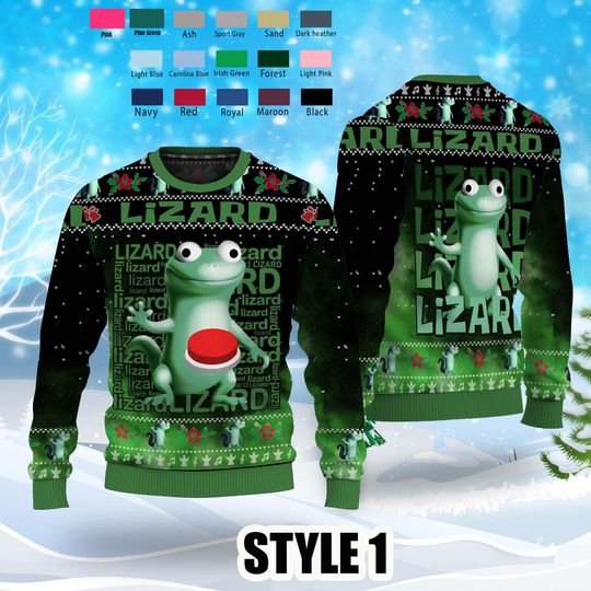 Discover Lizard Button Meme Ugly Sweater, Viral Meme Lizard Christmas Sweater, Lizard Meme Sweater