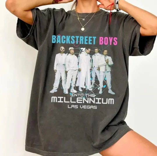 Discover Backstreet Boys Millennium Tour 2025 short sleeve charcoal color shirt KV38859