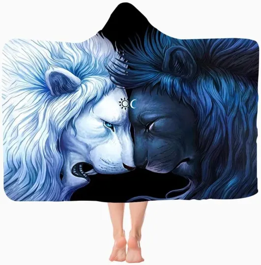 Discover Lion Hooded Blanket, Anti-Pilling Flannel Wearable Hooded Throw Blanket