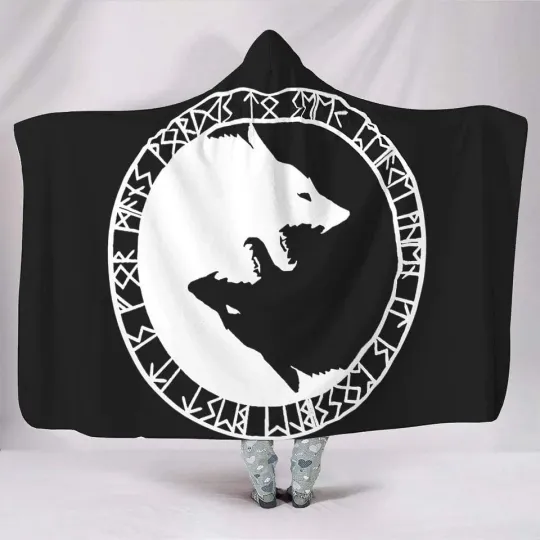 Discover Viking Fenrir Wolf Scandinavian Runes Hooded Blankets
