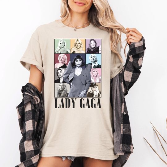 Discover Ld ga Fan Shirt, Vintage Pop Icon Graphic Tee, Retro Collage Celebrity T-Shirt