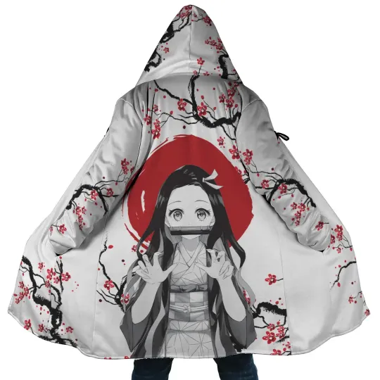 Discover Neko Kamado Cherry Blossom Hoodie Cloak – Demon Dream Cloak Coat