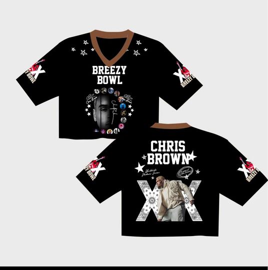 Discover Chris Brown Breezy Bowl Crop Top Football Jersey Mesh | Breezy Bowl XX 2025 Shirt | Concert Outfit | Breezy Bowl Jersey | Ships Fast!
