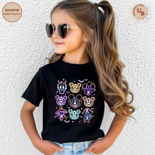 Discover Neon Mickeyy Spooky T-Shirt, Mouse And Friends Shirt, Disneyyy Halloween Shirt