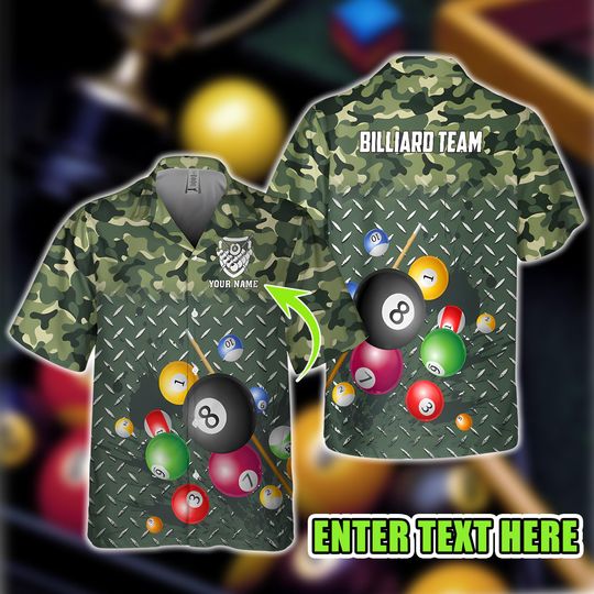 Discover Personalized Billiards Camo Soldiers Style Hawaiian Shirt for Men, Custom Billiard Team Apparel, Gift For Men, Gift for Dad, Billiard Gift.