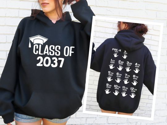 Discover Custom Class of 2037 Hoodie with Graduation Cap, Personalized Pre-Kindergarten Graduation Hoodie, Future Class Gift