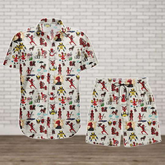 Discover Funny Deadpooll Button Shirt, Men Shorts, Deadpooll And Wolverine Hawaiian Shirt, Superhero Summer Beach Shirt, Aloha Vacation Shirt