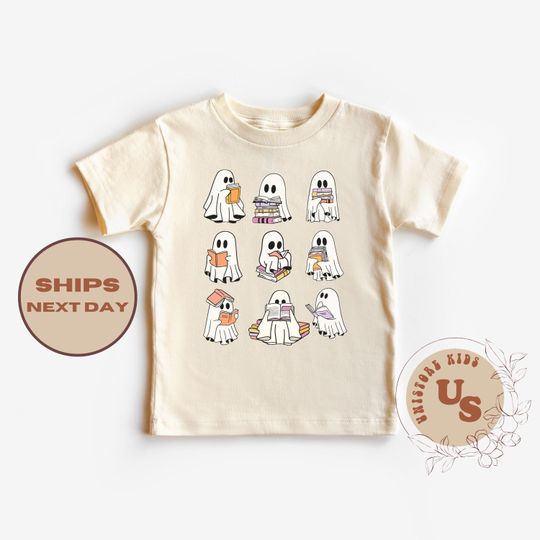 Discover Cute Book Ghost Toddler Shirt, Ghost Book Kids Shirt, Retro Reading Ghost Toddler T-Shirt