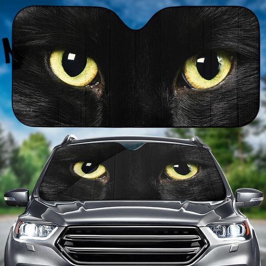 Discover Black Cat Car Sunshade, Funny Cat Driving Car Windshield, Pet Lover Auto Sunshade, Cat Eyes Sun Visor Car, Cat Dad Mom Car Decoration
