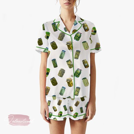 Discover Pickle Collection | Silky Satin Pajama Set for Women | Funny Foodie Sleepwear
