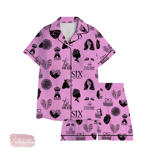 Discover Six The Musical Broadway Set | Silky Satin Crown Print Pajama Set for Women | Queendom Sleepwear |  Theater Gift for Her