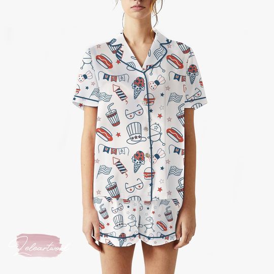 Discover Liberal Fourth of July Set  Patriotic BBQ Pajama Shorts | USA Flag Ice Cream Lounge Set | Independence Day Sleepwear Gift
