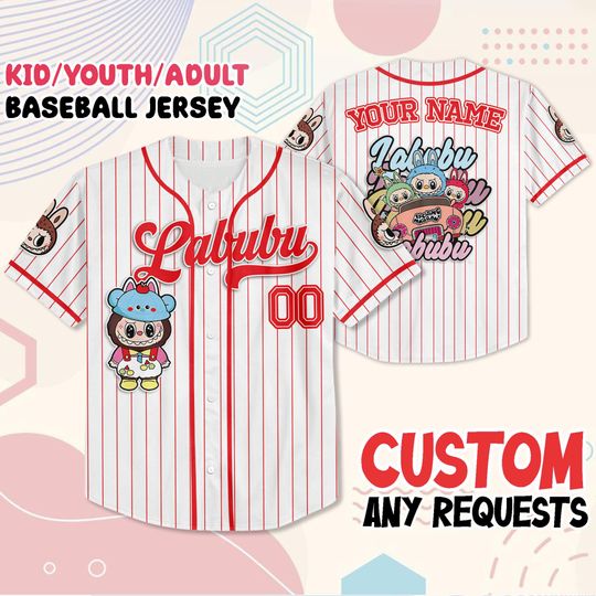 Discover Custom Labubu Baseball Jersey, Cute Cartoon Bunny Jersey Shirt, Kids Youth Adult Team Outfit, Personalized Gift for Anime Fans