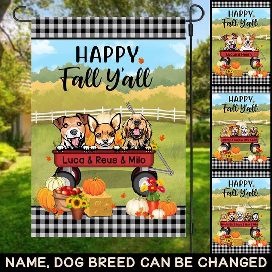 Discover Happy Fall Y'All, Up To 5 Dogs - Fall Autumn Gift, Personalized Garden Flag Dog Lovers