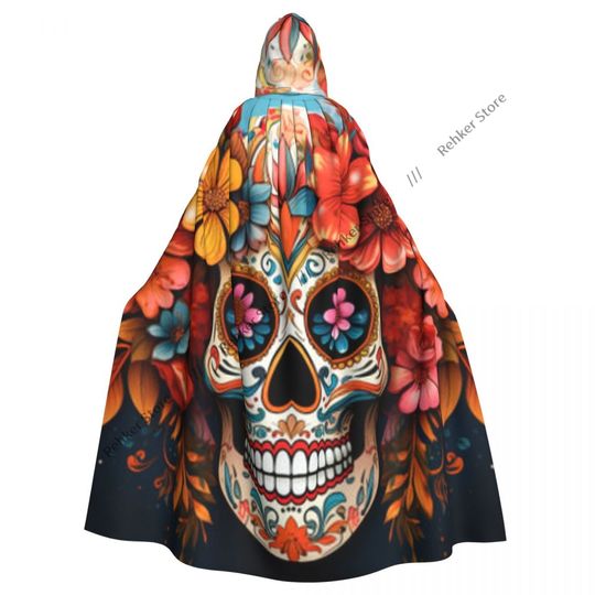 Discover Witch Cloak Day Of The Dead Watercolor Skull Hooded Cloaks