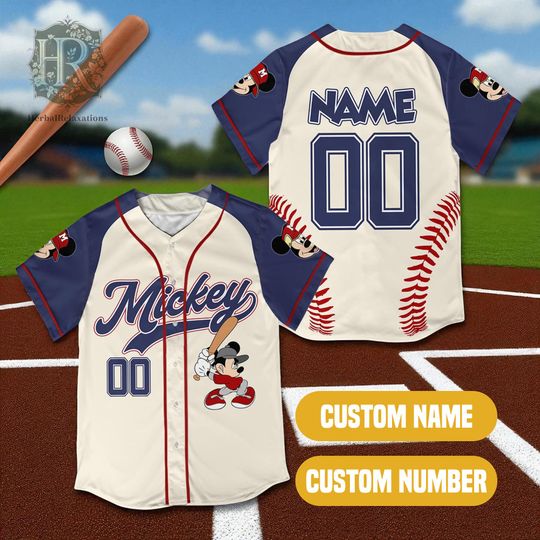 Discover Personalized Vintage Mickeyy mouse Baseball Jersey, Custom Disneyyy Jersey Shirt for Kids Youth Adults, Mickeyy Team Outfit, Birthday Gift Tee