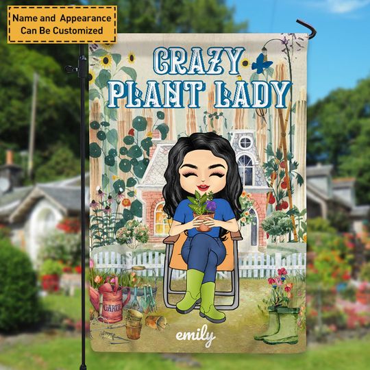 Discover Personalized Custom Flag Garden Flag Outdoor Gardening Decoration Crazy Plant Lady Gift For Grandmother, Family, Friends
