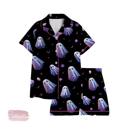 Discover Spooky Halloween Set  Cute Ghost Print Pajama Shorts Set