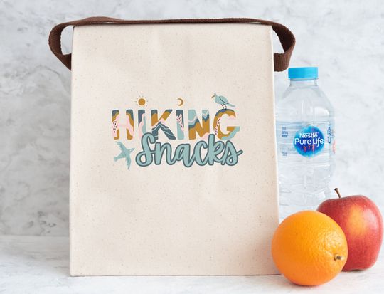 Discover Hiking Snacks Reusable Bag, Snack Tote for Hiker, 100% Cotton Canvas Lunch Bag With Strap, 12.5" x 8" x 5.5"  Lunch or Snack Bag, Hiker Gift