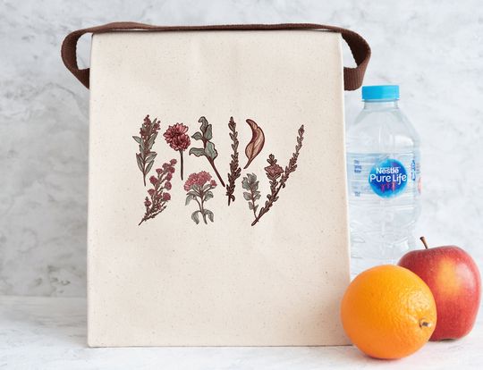 Discover Wildflowers Lunch Bag, Lunch Bag for Women, 100% Canvas Lunch Bag With Strap, 12.5" x 8" x 5.5" Reusable Lunch or Snack Tote, Gift for Her