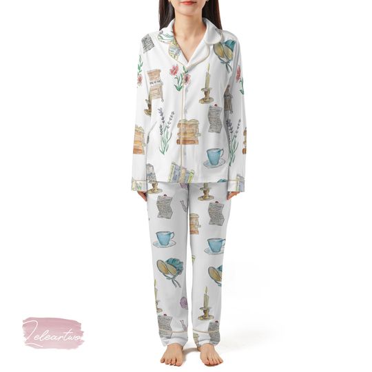 Discover Jane Austen Collection Set  Vintage Book Lover Pajama Shorts Set | Literary Tea Floral Sleepwear | Romantic Regency Nightwear Gift