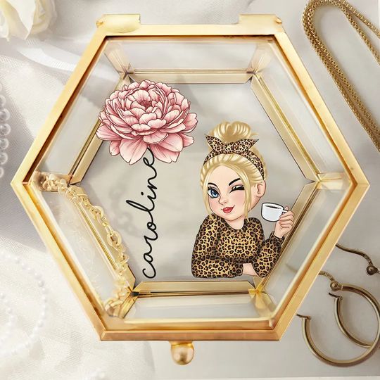 Discover Birth Month Flowers Woman Bloom Where You're Planted Hexagon Glass Jewelry Boxes