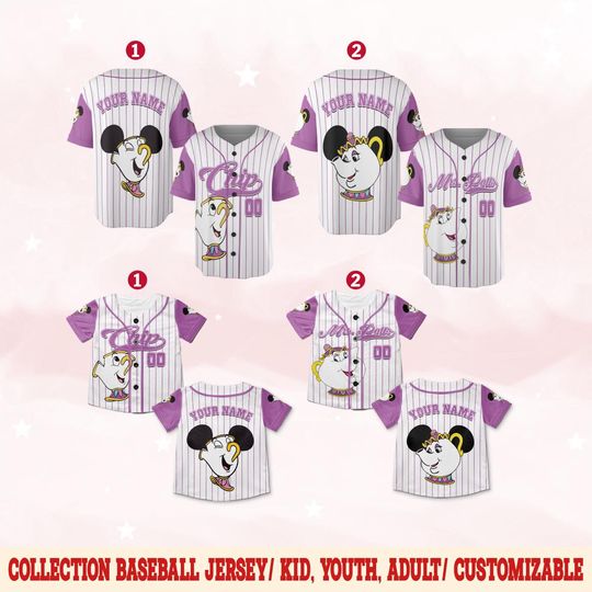 Discover Personalized Mrs Potts and Chip Beautyy and The Beastt Baseball Jersey, Disneyyy Mrs Potts Jersey Shirt, Disneyyy Baseball Jersey UN1M12