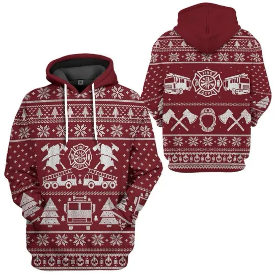 Discover 3D FIRE DEPT Firefighter Christmas Red Hoodie Apparel BG