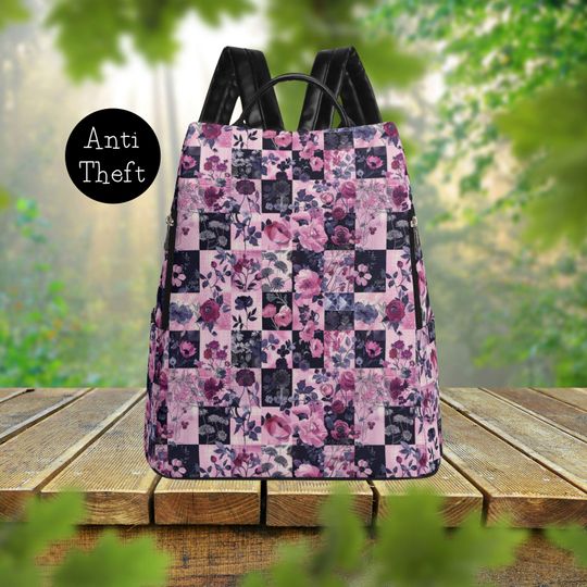 Discover Pastel Goth Floral Travel PU Daypack Anti-theft Backpack