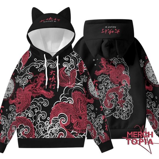 Discover Daechwita 3D Cat Ears Hoodie Women Polyester Daechwita King Korean Joseon Dynasty King Red Dragon Robe Pattern Army Gift Idea Kpop Merch