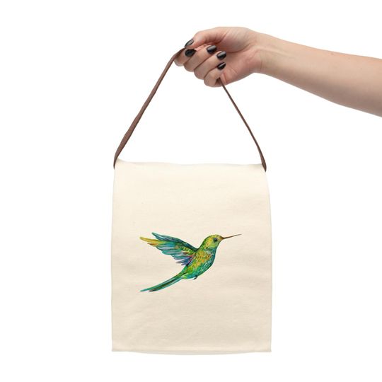 Discover Canvas Lunch Bag with Strap, Hummingbird Design, Back to School, Teacher, Coworker Gift