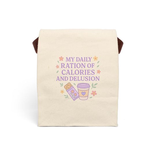 Discover Calories and Delusions Canvas Lunch Bag, Eco-Friendly Tote, Fun Lunch Storage, Cute Gift for Foodies, Daily Motivation Bag