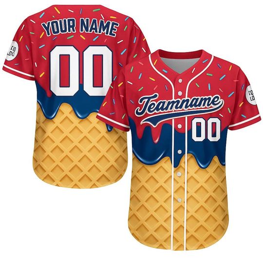 Discover Custom American Flag Ice Cream Drip Baseball Jersey, Personalized USA Jersey with Name Number, 4th of July Shirt, Patriotic Gift For Men