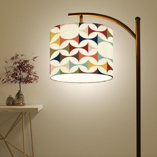 Discover Scandinavian Modern Arc Floor Lamp, Retro 60s Geometric Pattern Lampshade