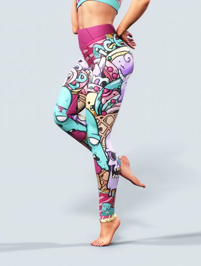 Discover Zombie Ice Cream Leggings | Monster Anime Candy Sweet Handmade Activewear Women Sportswear Funny Cute Gym