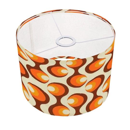 Discover Retro Orbs Drum Lampshade, Mid Century Modern 70s Mod Lighting, Geometric Swirl Accent Shade