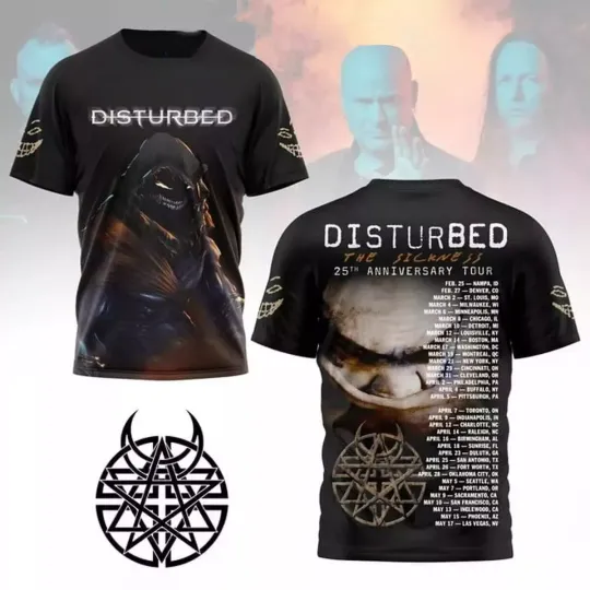 Discover Disturbed The Sickness 25th Anniversary Tour 2025 3D T-Shirt Gift Unisex UU1122