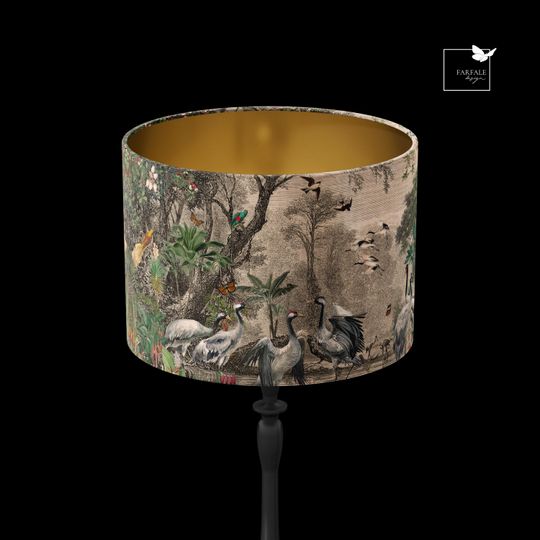 Discover Colourful Birds Lampshade, FAIRY Lampshade, Large lamp shade with gold lining, lampshade for table lamp or pendant, Designer lampshade