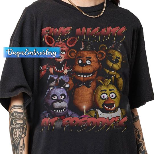Discover Vintage 90s Graphic Style Five Nights At Freddy's T-shirt, Five Nights At Freddy's Bootleg Rap Shirt